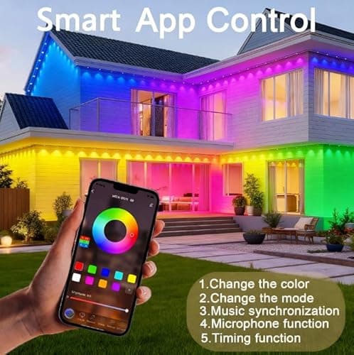 AurNyvaMay Permanent Outdoor Lights,Smart RGB Outdoor Lights with Remote APP Control,54ft with 36 LED(5v) IP67 Waterproof Outside Light for House for Holiday, Party, Daily - Thumbnail 3