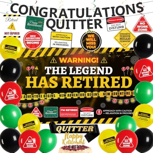 Retirement Party Decorations for Coworker, Funny Warning Theme Happy Retirement Decorations with Banner, Balloons & Cake Topper for Office Farewell, Retirement Decors for Men - Image 1