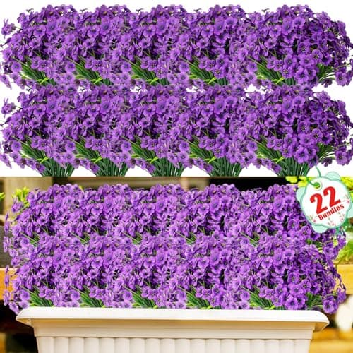 22 Bundles Artificial Flowers Outdoor, Faux Flowers UV Resistant with Plastic Plants, Faux Silk Flowers for Outdoors Outside Front Porch Hanging Planter Window Box Garden Decoration - Image 1