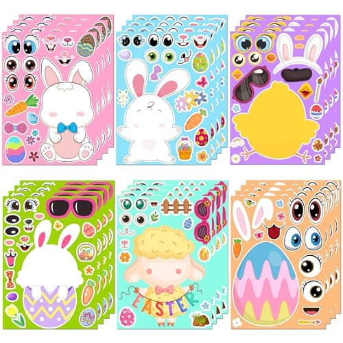 Easter Stickers - DIY Happy Easter Egg Bunny Sticker for Kids, Easter Crafts Stickers Kids Game Toys Gift Party Favor Supplies(24 Sheets) - Image 1