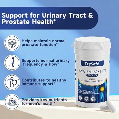 TrySafe 7-in-1 500mg Saw Palmetto for Men Prostate Health Supplement with 200mg Nettle, 200mg Pumpkin Seed Oil - Support Male Urinary Tract and Prostate for Mens Health* & Healthy Immune Function* - Thumbnail 4