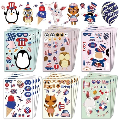 4th of July Accessories - 4th of July Stickers Patriotic Stickers for Teenages, American Flag, USA, 4th of July Decorations, Independence Day, Party Favor Supplies(24 Sheets) - Image 1