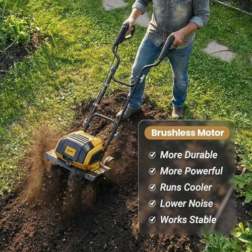 40v Cordless Brushless Rototiller Compatible with Dewalt 20V Battery(Tool Bare), 14.2in Electric Garden Tiller Cultivator, 8.7in Depth, Foldable, Adjustable Wheels for Lawn, Soil Prep, Grass Reseeding - Thumbnail 6