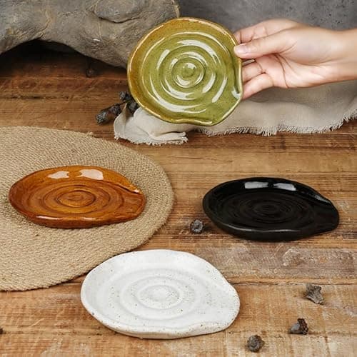 Spoon Rest for Stove Top, Ceramic Spoon Holder for Kitchen Counter, 5 Inches Coffee Spoon Holder Utensil Rest for Cooking, Green Gifts for Women Mom - Thumbnail 3