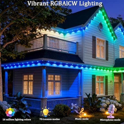 AurNyvaMay Permanent Outdoor Lights,Smart Outdoor Christmas Lights 24V with IC+RGB 20 LED, IP67 Waterproof Eaves Lighting with 213 Modes for Holiday,Party, Daily, APP/Remote Control - Thumbnail 4