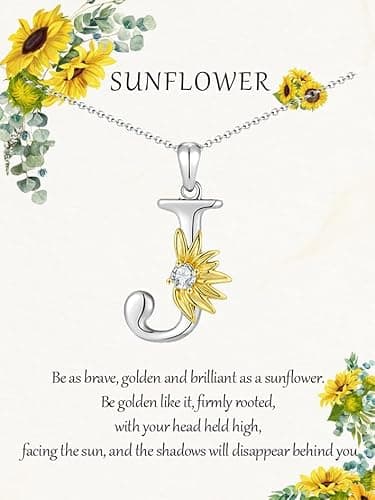 MURNA KARE Sunflower Jewelry for Women - Sunflower Letter J Necklaces, Silver Initial J Necklaces Inspirational Gifts for Women - Image 1