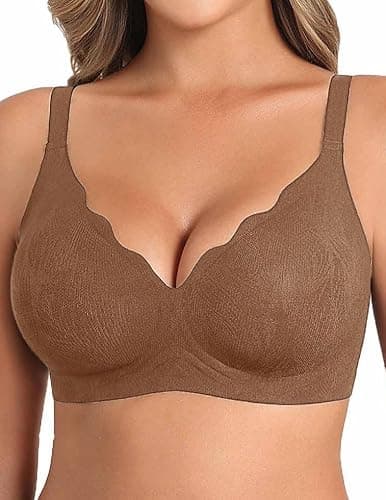 Avidlove Women's Wireless Bras Seamless Bra Full Coverage Lace Tshirt Everyday Bra Brown Small - Image 1