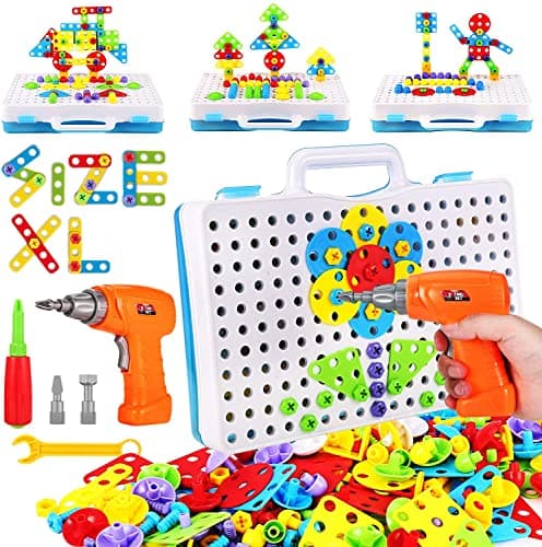 Parhlen Educational Toys Building Blocks, 244 Pieces Electric Screwdriver DIY Building Toys for Boys and Girls, Educational Construction Building kit for Kids Ages 4 5 6 7 8 9 10 Year Old - Image 1