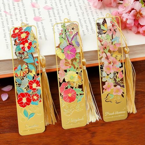 Kinsound Flower Book Marks with Tassel for Reading Women, Pretty Cute Hollow Butterfly Book Markers for Women, Kids,Teachers, Students, Reading Accessories Gifts for Book Lovers（3PCS-Style B）