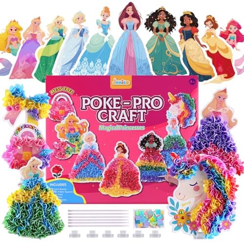 JMMICO Poke in Pro Art Kits for Girls, Easter Gifts for Kid's Ages 4-8, 15 PCS Princesses & Decors, DIY Princesses Craft for Kids, Birthday Gifts for 4 5 6 7 8 9 10 Year Old Girls & Boys - Image 1