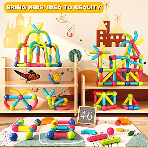 Loovio Magnet Toys for 3 Year Old Boys & Girls, Montessori Toys for Toddlers Kids, Magnetic Blocks Building DIY Learning Educational Toys Gift- Starter Set - Thumbnail 5