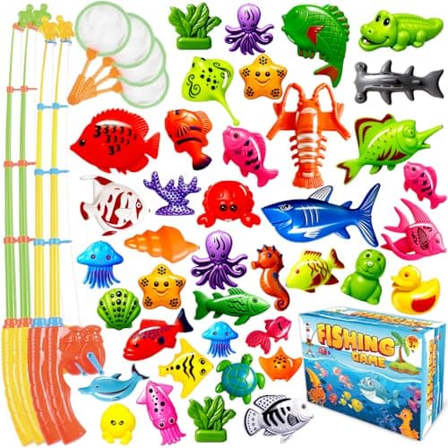 CozyBomB™ Magnetic Fishing Toys Game Set for Kids | Water Table Bathtub Kiddie Pool Party Pole Rod Net, Outdoor Plastic Floating Fish, Toddler Bath Color Ocean Sea Animals Birthday Gift Age 3-5 6 4-8 - Image 1