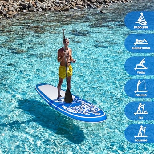 FEATH-R-LITE Inflatable Paddle Board Stand Up Paddleboards for Adults SUP with Premium Accessories Pump, Adjustable Paddle, Leash, Three Fins, Backpack (Dark Blue) - Thumbnail 5