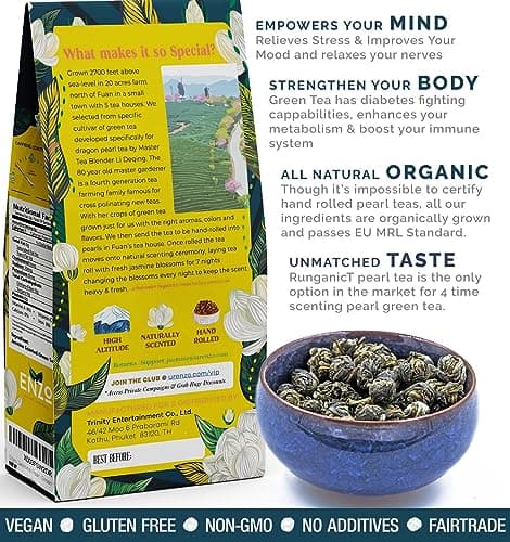 Organic Jasmine Green Tea Pearls - 4oz 113g - Dragon Pearl Tea by Enzo - Experience Soothing Scent of Jasmine Mellows Awaking Caffiene of Green Tea Pearl (Jasmine) - Thumbnail 2
