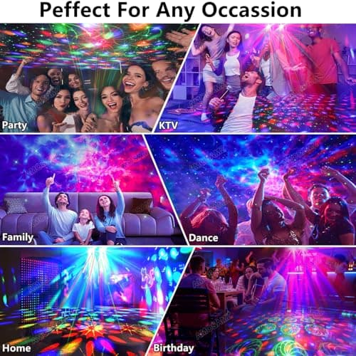 Disco Ball Party Lights,Pro 6 in 1 Disco Lights Sound Activated Dj Strobe with RGB&OGB Disco Balls,Laser Light Show,Ocean Lamp,Star Projector,2 RGB LEDs-Perfect for Disco Glow Party Rave Dance - Thumbnail 4