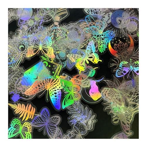 YAKUNCL 200 Pcs Holographic Aaesthetic Stickers – DIY Waterproof Decorative Stickers – Transparent Retro Resin Stickers for Water Bottles Laptops Scrapbook Journal - Image 1