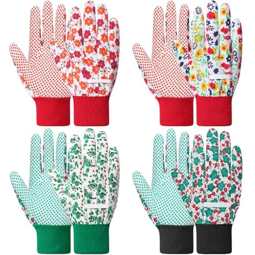 DOFOWORK Gardening Gloves - 4 Pair Garden Gloves for Women, Womens Gardening Gloves Floral Cute Garden Gloves for Ladies Yard Garden Glove with PVC Dots - Image 1