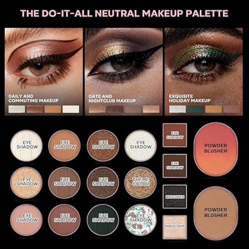 LUXAZA PRO 5-in-1 Backed Eyeshadow Makeup Palette with Blush Bronzer Highlighter, Natural Nude Eye Shadow Palettes 18 Colors Matte Shimmer Glitter Tone Long Lasting Smudge-Proof, Ideal Gifts for Women - Thumbnail 3