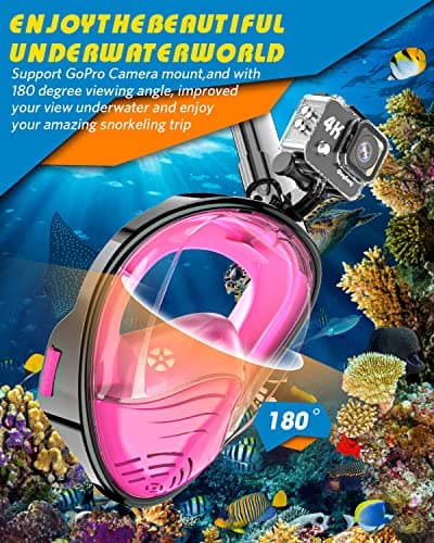 QingSong Full Face Snorkel Mask for Adults, Snorkeling Gear with Camera Mount, 180 Degree Panoramic View Snorkel Set Anti-Fog Anti-Leak - Thumbnail 4