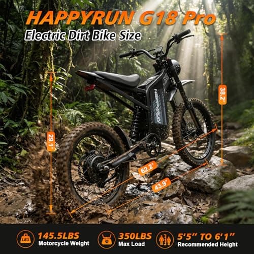 HAPPYRUN G18pro Electric Dirt Bike for Adults – 4500W Peak Motor, 60V 35Ah Battery, 38 mph Top Speed, 75 Mile Range, 5-Level Speed Control, Full Suspension, Hydraulic Brakes, 19″/17″ Off-Road Tires - Thumbnail 5
