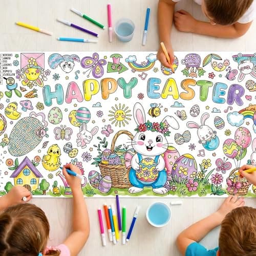 Easter Giant Coloring Poster/Tablecloth, 30 x 72 Inch Jumbo Craft for Kids Art Crafts Paper Banner Kids Games Activities,Coloring Tablecloth Crafts for Easter Classroom Wall School Home Parties - Image 1