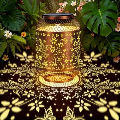 Vaukki Solar Lantern Outdoor Waterproof, Hummingbird Garden Decor Birthday Gifts for Women Friendship Mom Grandma Sister, Metal Hanging Solar Lights for Outside, Patio, Yard, Backyard, Porch, Pathway - Image 1