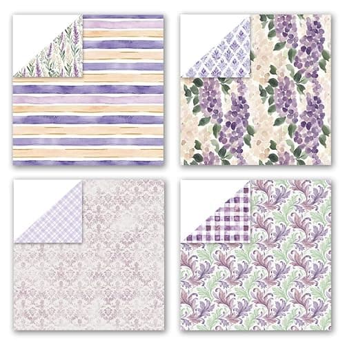 12x12 Scrapbook Paper & Scrapbooking Supplies, Lavender Double-Sided Patterned Cardstock Pad, Decorative Craft Sheets for Junk Journal & Photo Album, 24 Sheets - Thumbnail 5