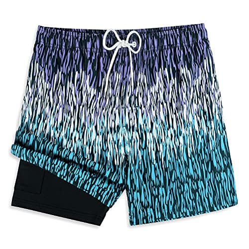 MILANKERR Compression Shorts for Men 5.5 inch Compression Lined Swim Trunks Men (Turquoise Lavender, Medium) - Image 1