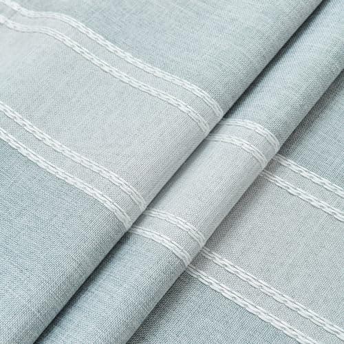 Home Queen Boho Striped Linen Window Curtain Valance with Tassel for Kitchen Bedroom Bathroom Farmhouse Curtain Valence Light Filtering Curtain Topper, 54W x 18L, Blue Gray - Thumbnail 2