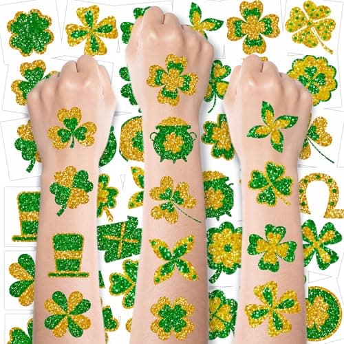 St Patricks Day Accessories - 100 PCS Shamrock Temporary Tattoos for Kids | St Patricks Day Shirt Women - Saint Patricks Day Green Gold Lucky Clover Stickers Crafts Makeup Party Favors Supplies - Image 1