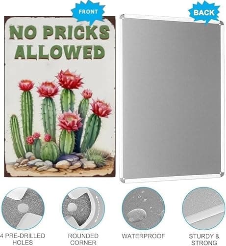 Carastora Funny Cactus Tin Sign – Vintage Succulent Wall Decor for Home, Kitchen, Garden or Greenhouse, Retro Metal Plaque for Plant Lovers, 8x12 Inch - Thumbnail 5