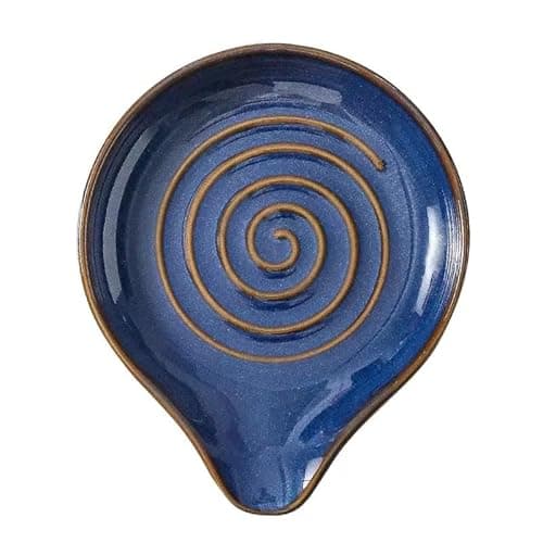 6-Inch Ceramic Spoon Rest - Heat Resistant, Non-Slip for Kitchen Utensils, Spoon Holder Stovetop, Dishwasher Safe - Elegant Spiral Design Blue, Housewarming Valentine's Day Gift - Image 1