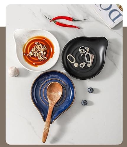 6-Inch Ceramic Spoon Rest - Heat Resistant, Non-Slip for Kitchen Utensils, Spoon Holder Stovetop, Dishwasher Safe - Elegant Spiral Design Black, Housewarming Gift - Thumbnail 5