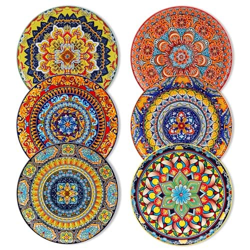 vancasso Bohemian Dessert Plates Set of 6, 8.5 Inch Ceramic Salad Plates, Boho Small Dinner Plates, Colorful Printed Kitchen Plate for Breakfast, Microwave & Dishwasher Safe Dishes, Series KRVI - Image 1