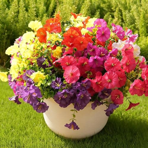 Fanfantoey Artificial Flowers for Outdoor, UV Resistant Fake Plants Outside Decoration, 14 Pcs Realistic Silk Morning Glory Faux Flowers for Porch Patio Gardens Home Decor(14, 6 Mixed) - Image 1