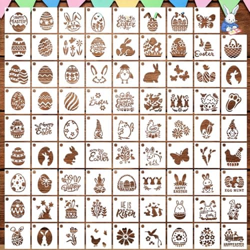 80 PCS Reusable Easter Stencils – Small Easter Stencils for Crafts, Painting on Wood, Fabric, Walls & Cards, Spring Craft Templates (3×3 Inch) - Image 1
