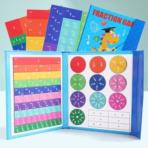 Magnetic Fraction Educational Puzzle, Magnetic Fraction Demonstration Book with Fraction Tiles & Circles, Fraction Manipulatives for Elementary School, Math Learning Skills for Kids - Image 1
