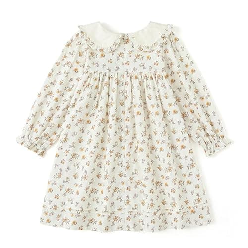 Simplee kids Baby Girl Fall Floral Dress Long Sleeve Print Sundress Vintage Dresses Toddler 2T - Thumbnail 2
