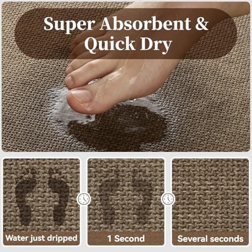 MontVoo Bath Mat Rug-Ultra Thin Non Slip Bath Mats for Bathroom Mat Quick Dry, Rubber Backing Washable Bathroom Rugs Fit Under Door, Absorbent Bath Rugs for Floor,20"x32",Khaki - Thumbnail 4