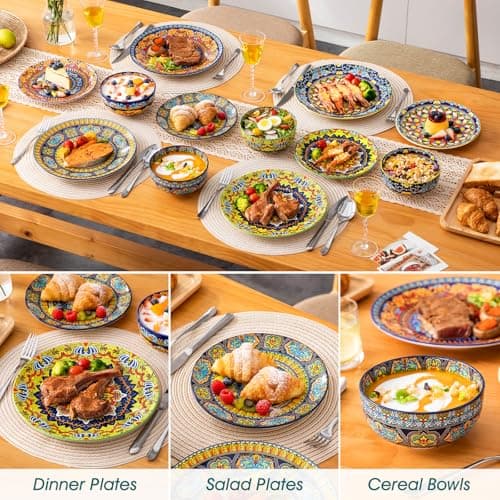 vancasso Plates and Bowls Sets,12-Piece Porcelain Dinnerware Set Service for 4, Bohemian Style Dishes Set for 4, Kitchen Dinner Set, Microwave and Dishwasher Safe, Scratch Resistant, Series KRVI - Thumbnail 6