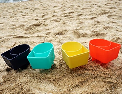 Home Queen Beach Cup Holder with Pocket, Multifunctional Sand Cup Holder for Beverage Phone, Beach Accessory Drink Sand Coaster, Set of 4 (Navy, Teal, Yellow and Orange) - Thumbnail 6
