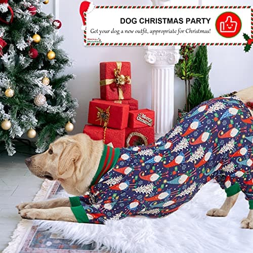 LovinPet Large Dog Christmas Pajamas - Christmas Outfit Xmas Holiday Costume for Dogs, Lightweight Pullover, A Gnome to FA La Navy Prints Large Dog PJ's Pitbull Clothes, 2XL - Thumbnail 6
