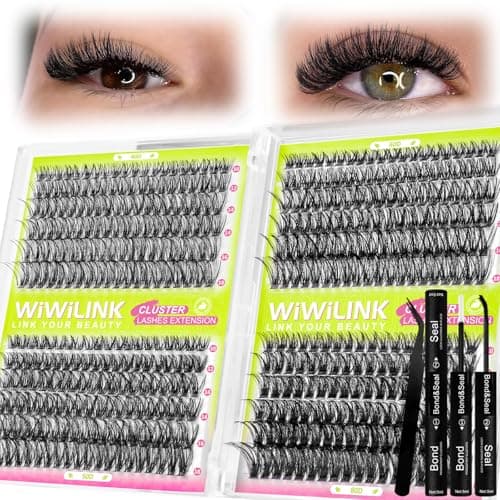 WiWiLINK Lash Clusters Kit 40D+50D+60D+80D Individual Lashes 468PCS D Curl 10-18mm DIY Eyelash Extension Kit with Cluster Lash Bond & Seal and Applicator for Eyelashes Extension Beginners