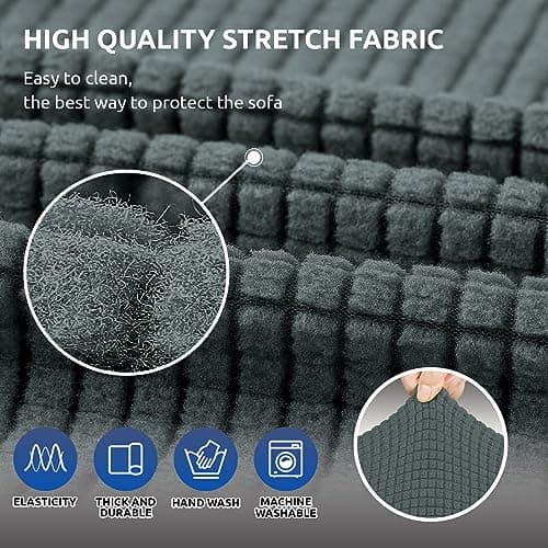 KEKUOU Stretch Loveseat Sofa Cover Slipcover,Couch Covers for 2 Cushion Couch Sofa (55"-78") Furniture Protector Sofa with Elastic Bottom for Kids,Dog. Jacquard Small Checked (Medium,Grey) - Thumbnail 5