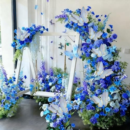 Giant 3D Metallic Gold Butterfly Wall Decor, 10"-20" Oversized Hollow-Out Paper Butterflies for Wedding Backdrop, Storefront Display & Luxury Nursery Art (Blue) - Thumbnail 3