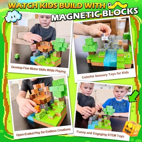 Norline Magnetic Blocks - 100PCS Build Mine Magworld Forest Cottage Set, Kids Building Toys for Boys Girls Age 3-5 4-8 5-7, Construction Craft Sensory Toys Birthday Gifts for 3+ Years Old - Thumbnail 6