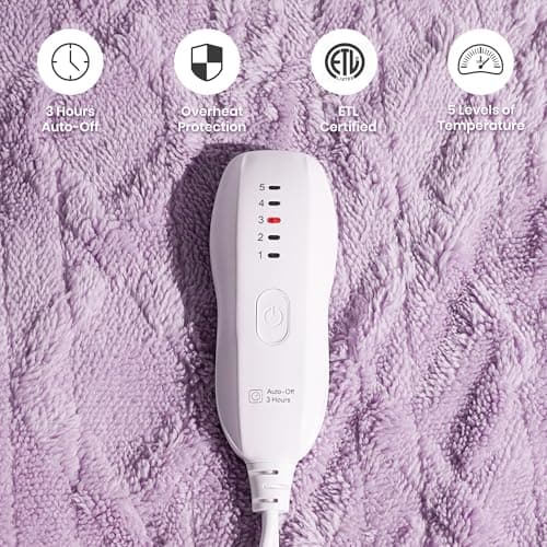 Aheadpret Heated Blanket-Electric Blanket 50"x60" Soft Heated Throw Blanket with 5 Heating Levels & 3 Hours auto-Off,Machine Washable(Purple - Thumbnail 3