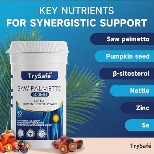 TrySafe 7-in-1 500mg Saw Palmetto for Men Prostate Health Supplement with 200mg Nettle, 200mg Pumpkin Seed Oil - Support Male Urinary Tract and Prostate for Mens Health* & Healthy Immune Function* - Thumbnail 3