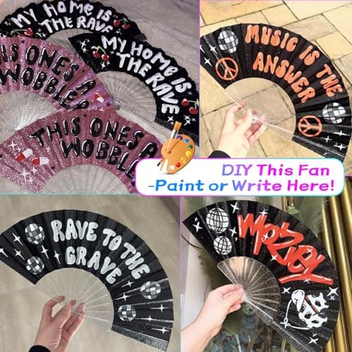 EOSAU Glitter Folding Hand Fans for Women Foldable Handheld Clack Fans for line Dancing, Wedding, Church, Festival, EDM, Party, Club, Rave Accessories (9" Blue 02) - Thumbnail 3