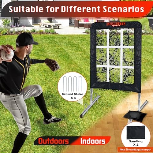 9 Hole Pitching Net with Strike Zone, Baseball Pitching Target, Softball Pitching Net, Portable Pitcher Training Equipment Height Adjustable（Silver） - Thumbnail 4